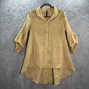 IC by Connie K Small Button Up Yellow Clear Top Roll Up Sleeves High Low Unique